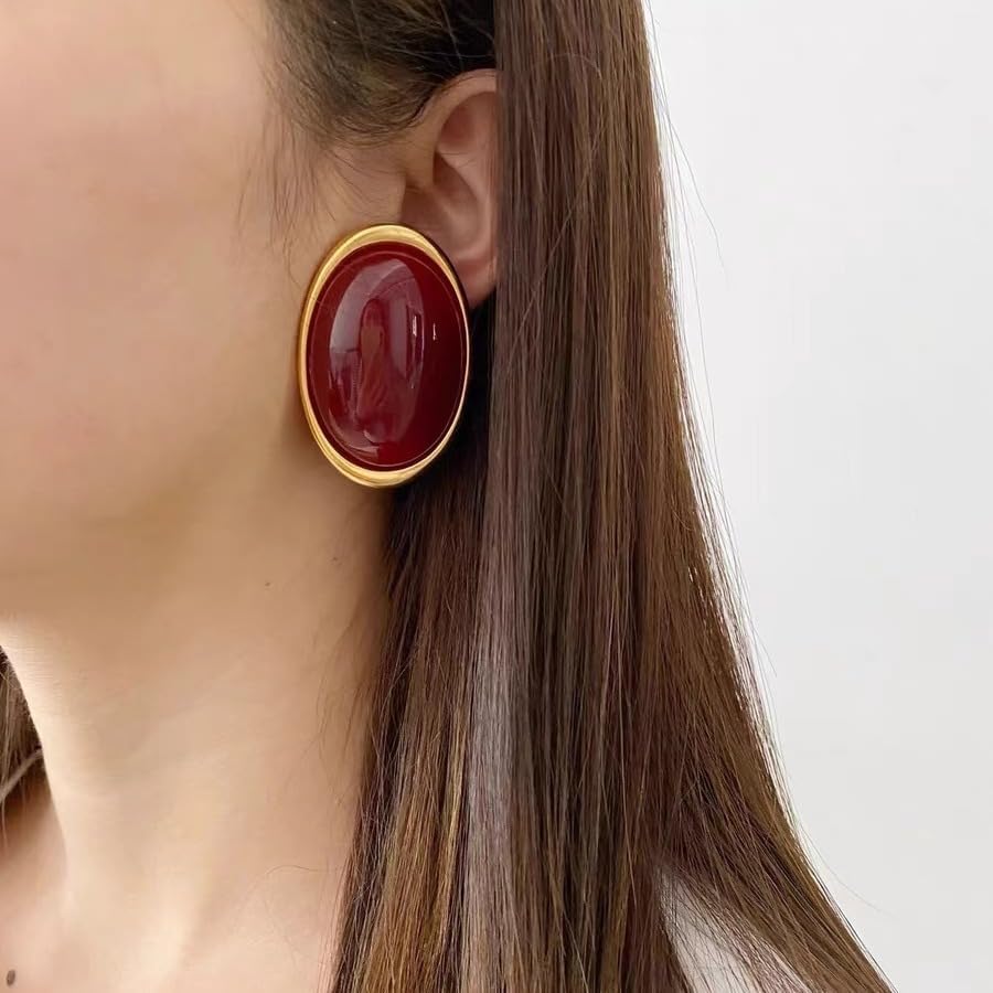 Chunky Statement Earrings for Women Black Blue Red Burgundy Resin Acrylic Earring Big Oval Round Earrings Large Geometirc Drop Dangle Earring Chunky Jewelry Holiday Christmas Accessories - Image 2