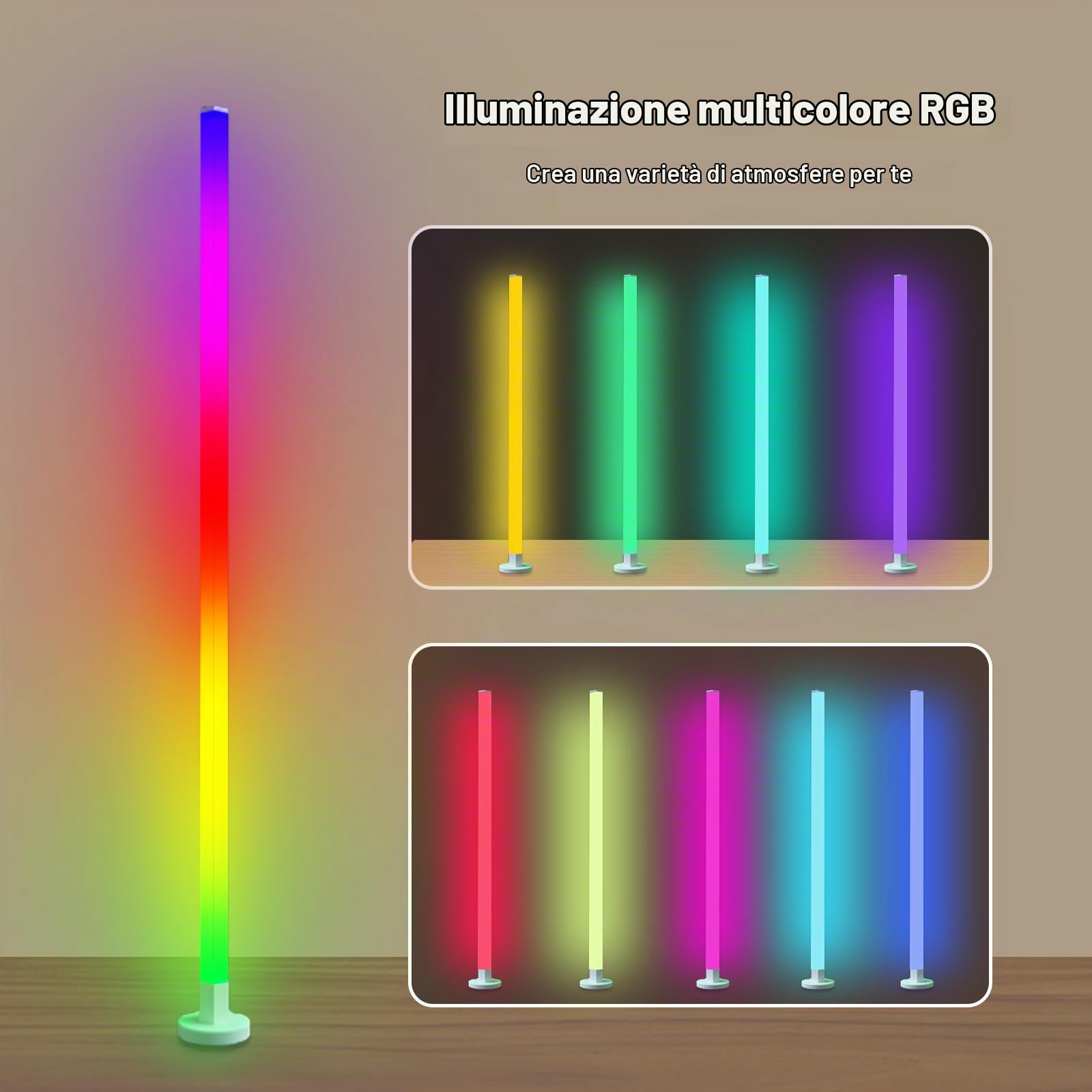 ANTELA Lampade da Terra LED 9W RGB Multi-coulor Dimmerabile | Telecomando, Timer, per Soggiorno Camera da Letto, Sala Giochi, Cinema di Casa