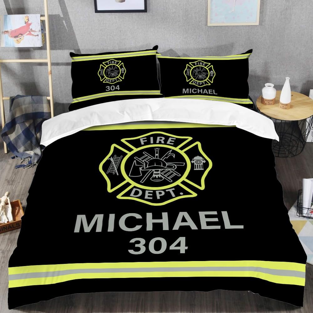 Firefighter Bedding Set, Fireman Flag Bedding Set for Kids Boys Adult Bedroom Decoration, Twin Full Queen King Fireman Bed Duvet Cover, Firefighter Bedroom Decor (Awesome Firefighter Art)