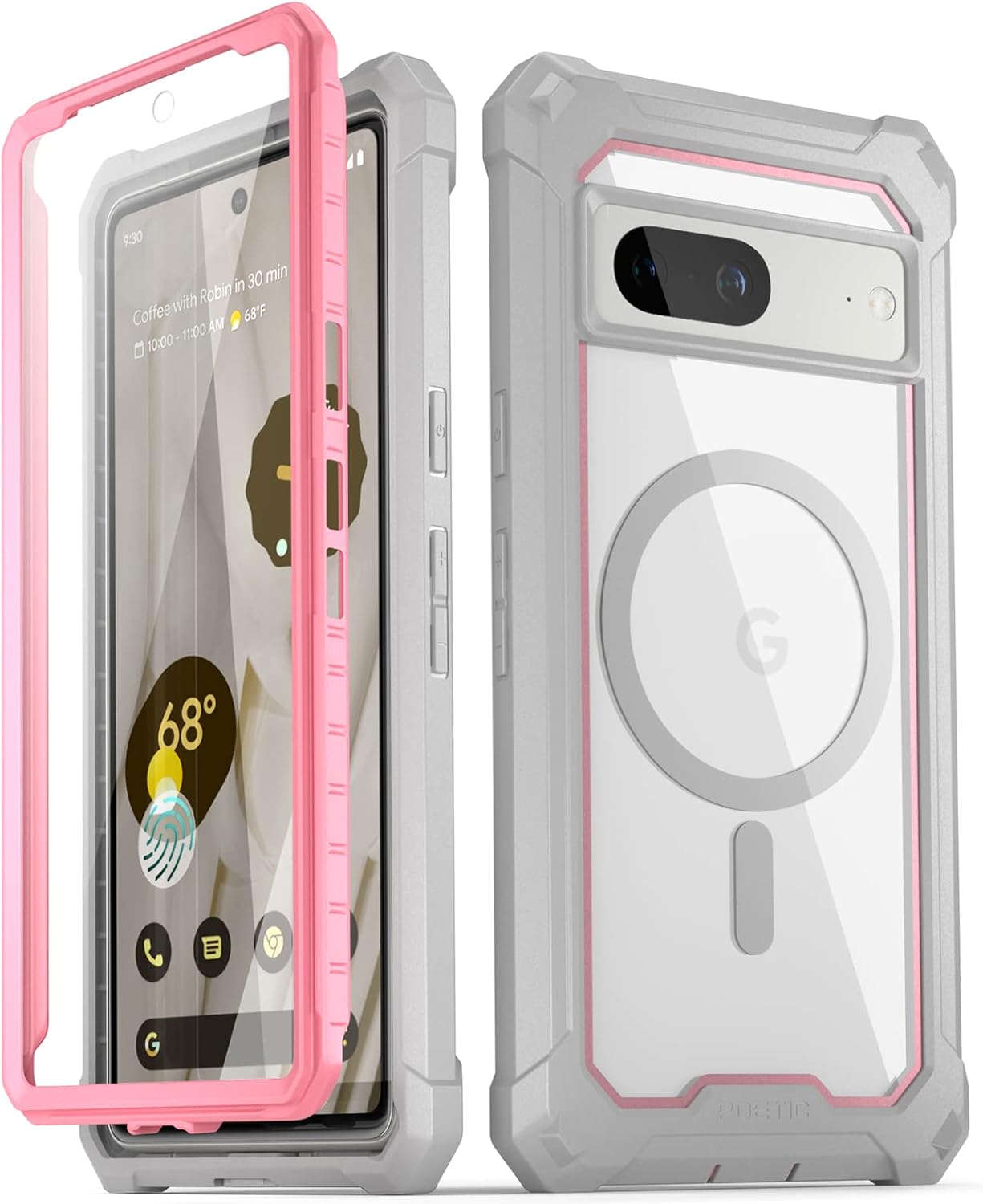 Poetic Guardian MagPro Case for Google Pixel 7, [Compatible with MagSafe] [20FT Mil-Grade Drop Tested], Built-in Screen Protector Work with Fingerprint ID, Full Body Hybrid Rugged Case, Pink/Clear