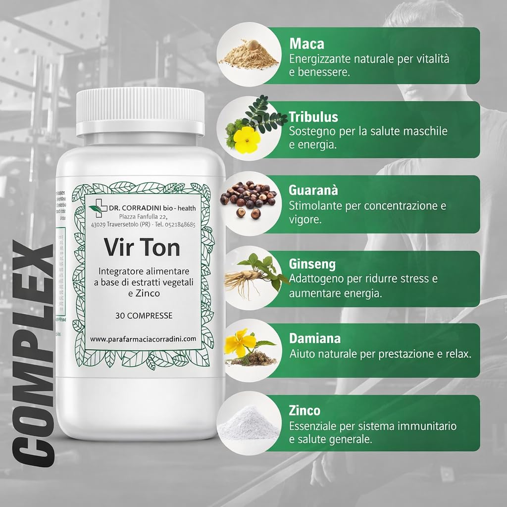 Dr. Corradini Integratore Uomo Forte Potenza e Durata con Maca Peruviana, Tribulus Terrestris alto dosaggio, Guaranà, Ginseng, Damiana e Zinco 30 Compresse