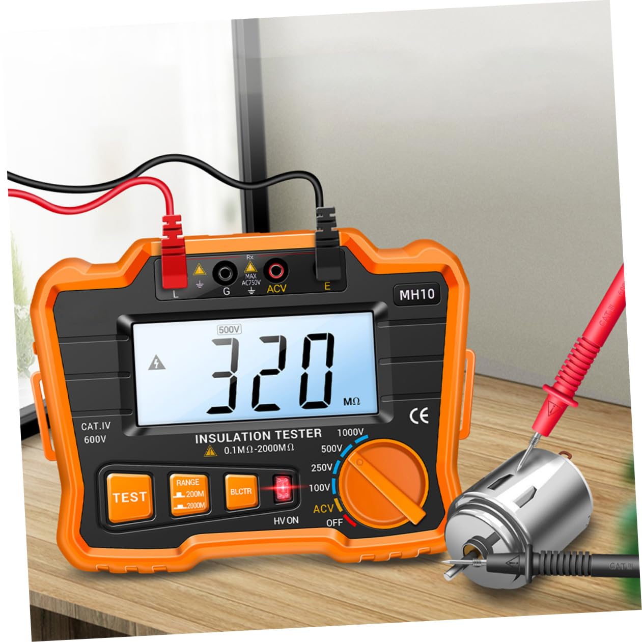 STOBAZA Tester di Resistenza di Isolamento Grande Capacità e Facile Operazione Digitale Display Lcd e Retroilluminazione per Cavo di Alimentazione e Parafulmine, per Test e Riparazioni