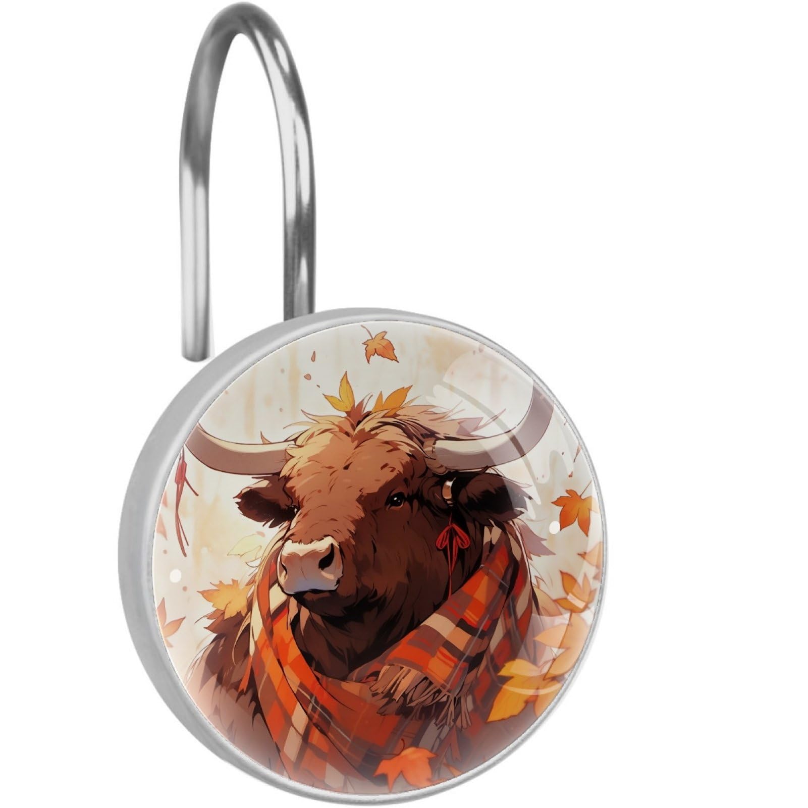 VAPOKF Decorative Shower Curtain Hooks, Autumn highland cattle Rustproof Stainless Steel Shower Curtain Rings for Bathroom, Shower Curtain Hangers for Shower Rod, 12 Pack