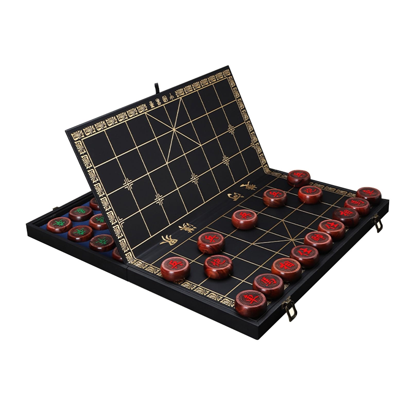 Strategiczne gry planszowe dla 2 graczy Chiński zestaw do gry w szachy palisander przenośny Xiangqi ze składaną planszą gra edukacyjna na stół (4,8 cm/1,9 cala)
