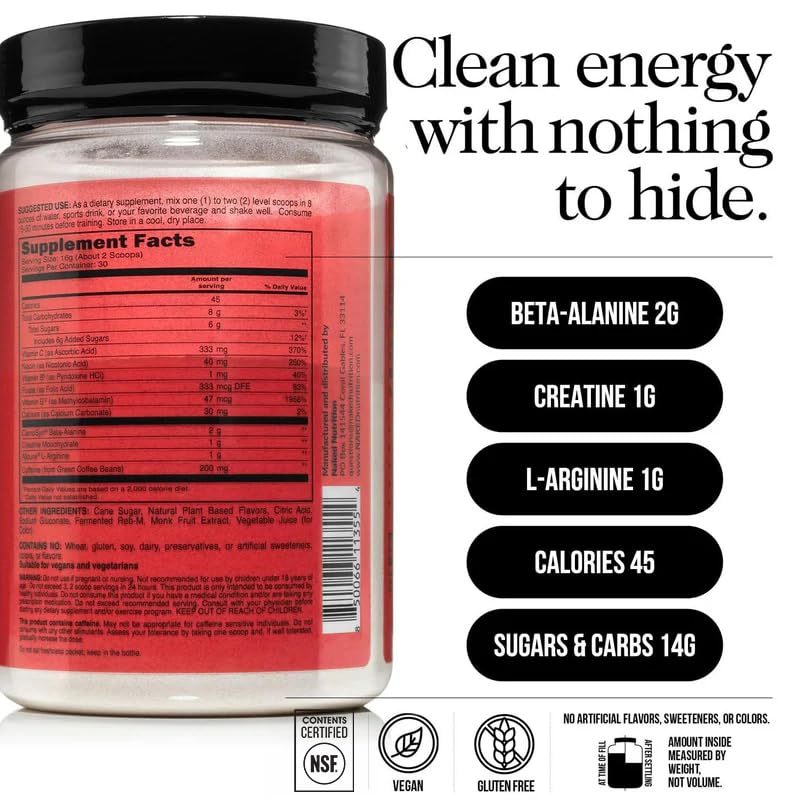 Image of NAKED Cherry Lime Energy - Clean Pre Workout Supplement for Men and Women, NSF Certified, Vegan Friendly, No Added Sweeteners, Colors Or Flavors - 30 Servings