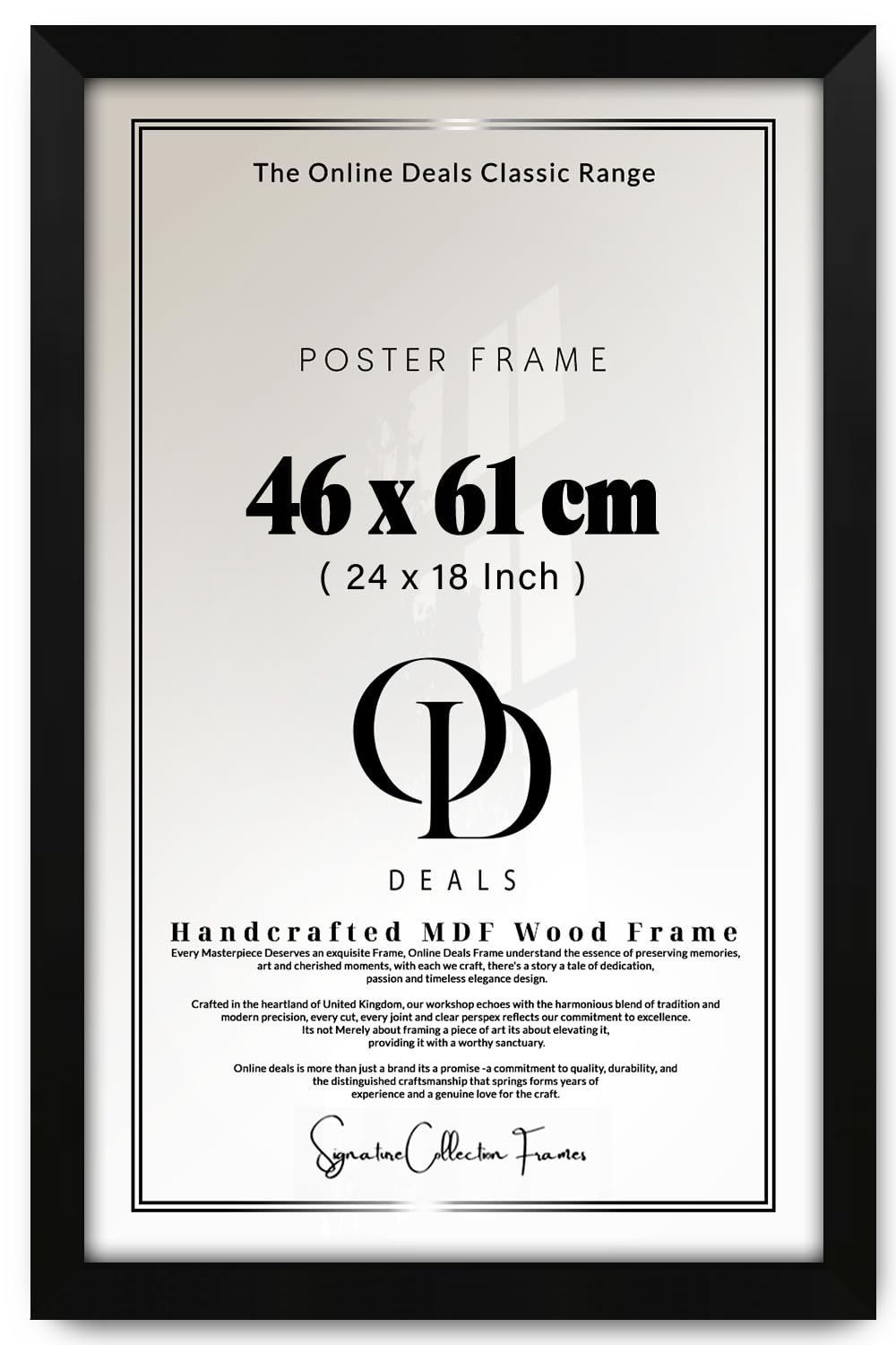 OD Deals 46x61 cm (18.1x24.0 Inch / 460x610 mm) MDF Poster Frame | Flat Matt Black Wall Frame with Shatterproof Acrylic Front (Matt Black)
