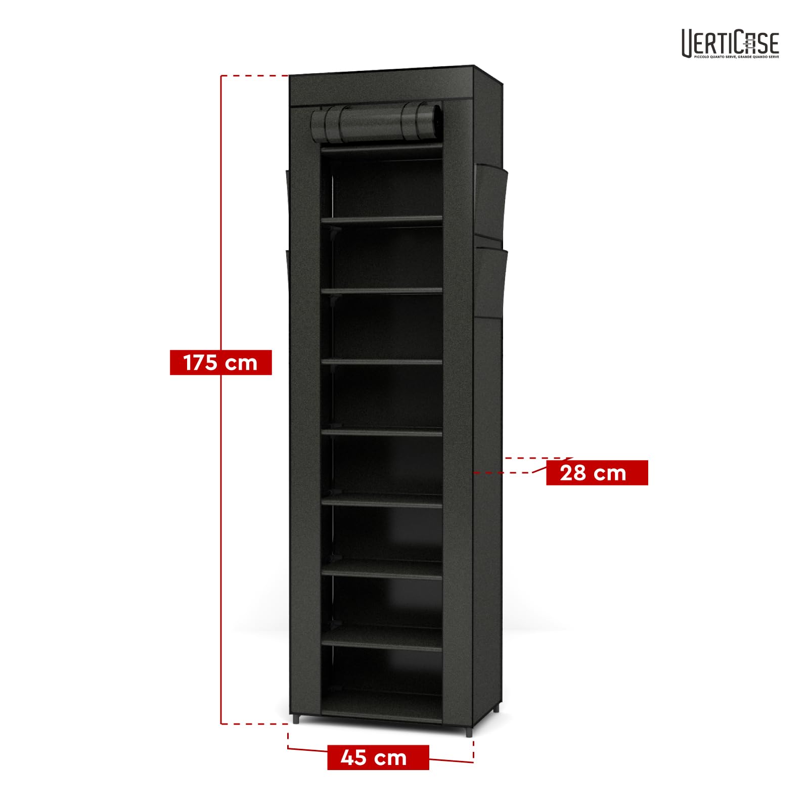 Scarpiera Slim Salvaspazio 10 Ripiani in Tessuto Impermeabile Nera 45x175x28cm - Scaffale Scarpe Verticale con Copertura Antipolvere - per Scarpe Sportive Tacchi Alti da Interno o Esterno