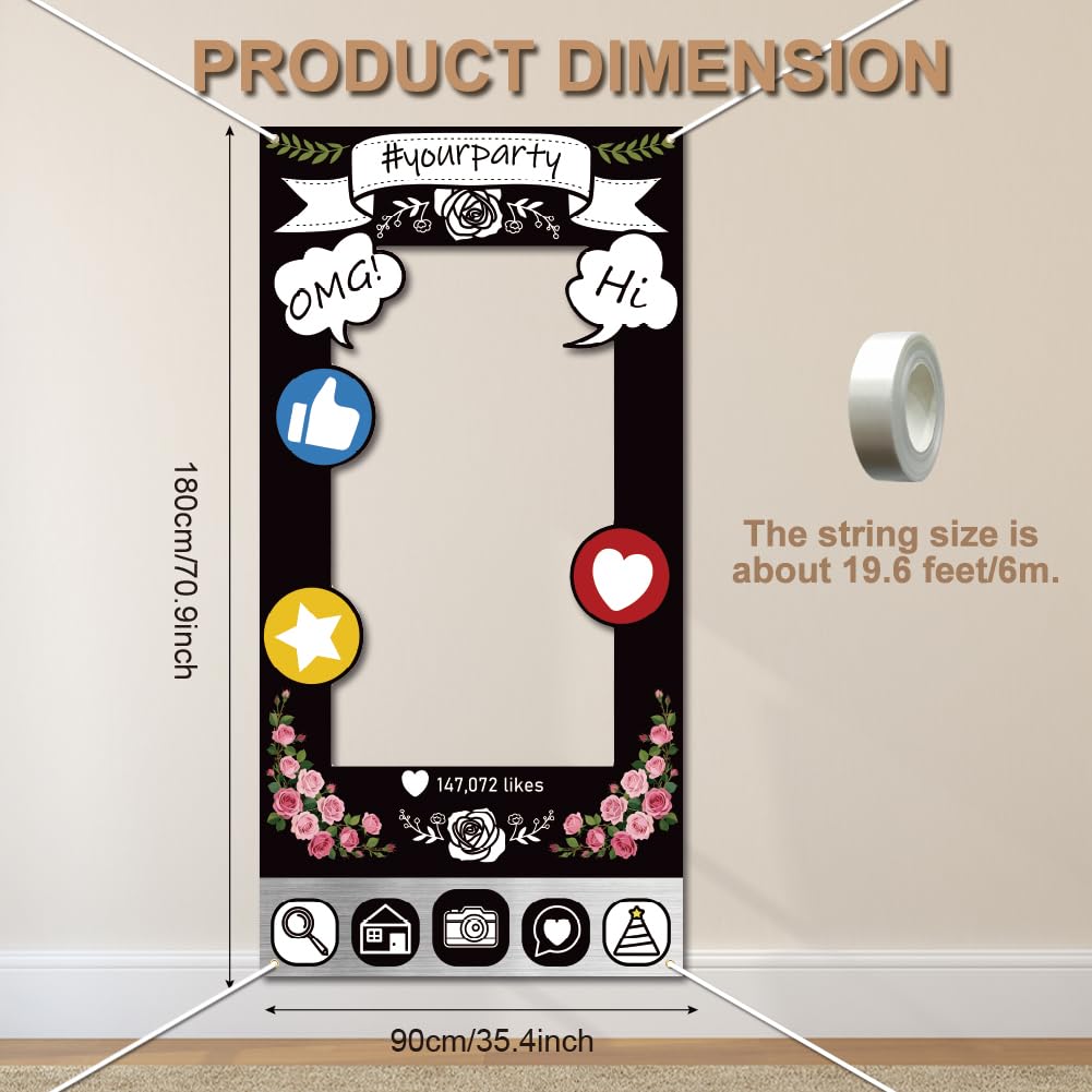 WADORN Social Media Photo Frame Props for Party Decor 5.9x2.9ft Booth Selfie Frame with Emoji Speech Bubble Photo Door Backdrop Props Decor Large Fabric Photography Background Party Supplies - Image 3