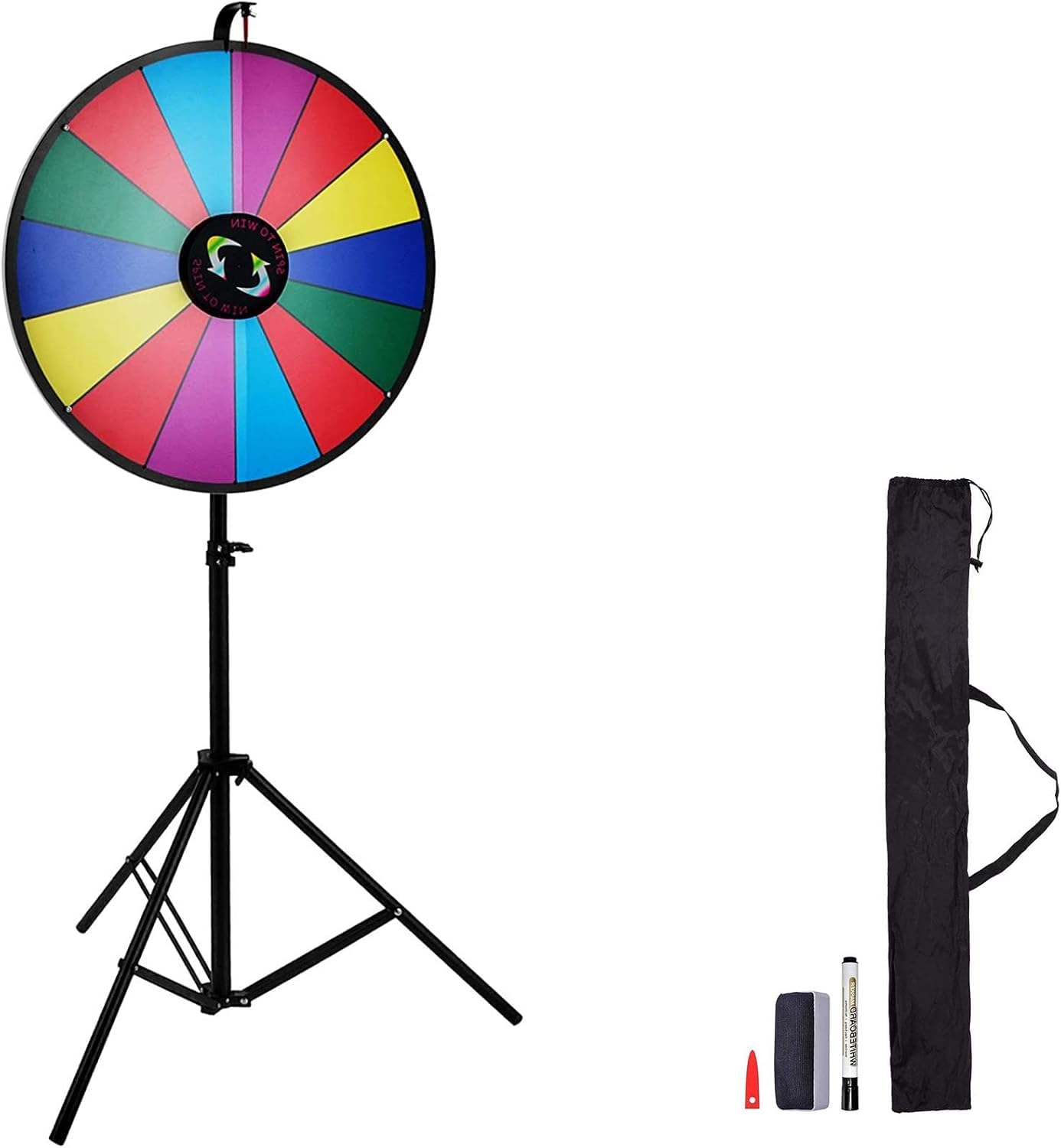 VEVOR Glücksrad 601 mm 14 Fächer Höhenverstellbarer Ständer 1125-1530 mm Rouletterad Aufbewahrungstasche