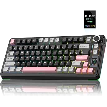 AULA S75 Pro Gaming Keyboard 75%, BT5.0/2.4G/USB-C Wireless Mechanical Keyboard with Display &amp; Button, Five-Layer Padding Str