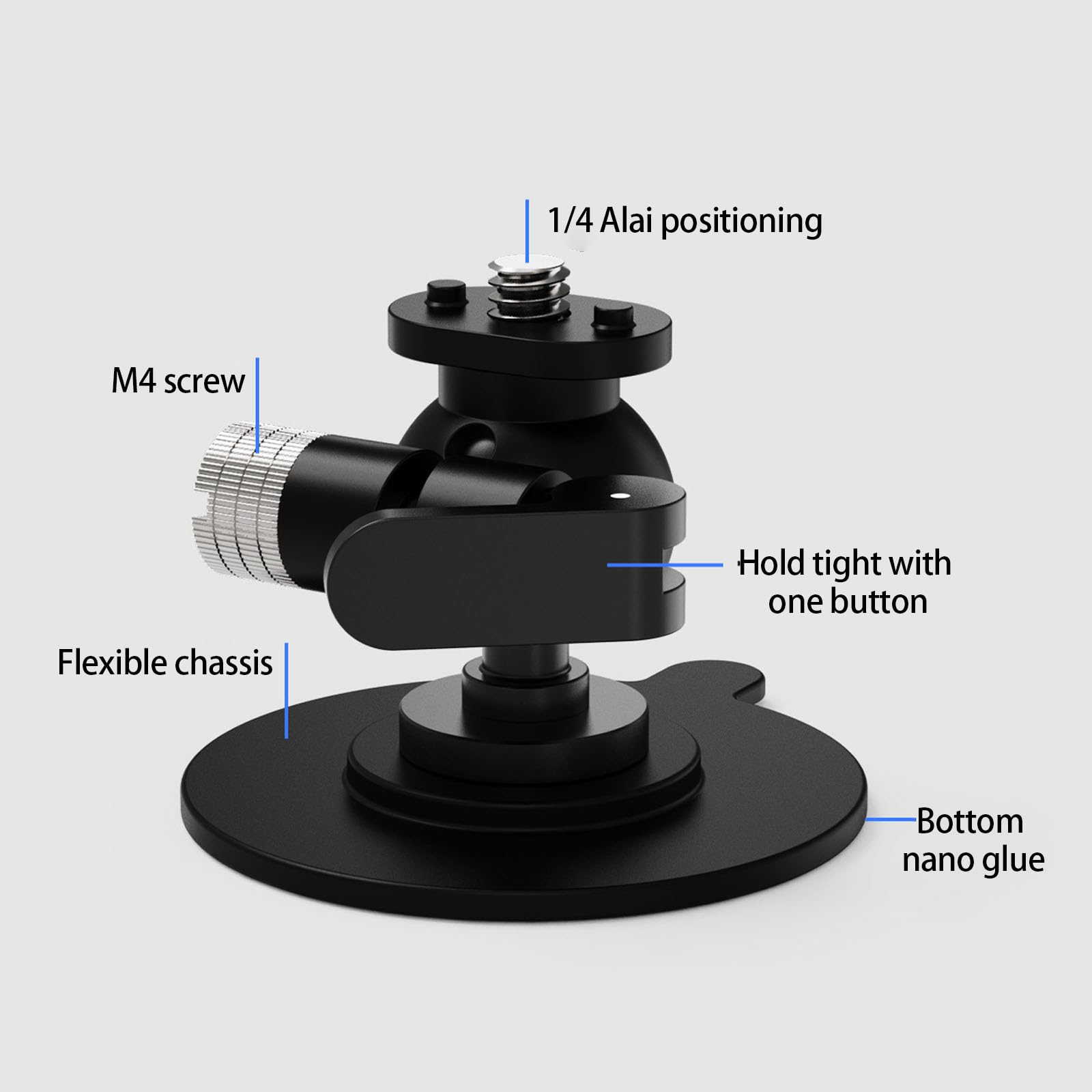 Base de succión de desmontaje rápido para cámaras de acción, 360 rotaciones flexibles, montaje universal, agarre seguro, soporte de ventosa para todo tipo de clima, diseño de aluminio