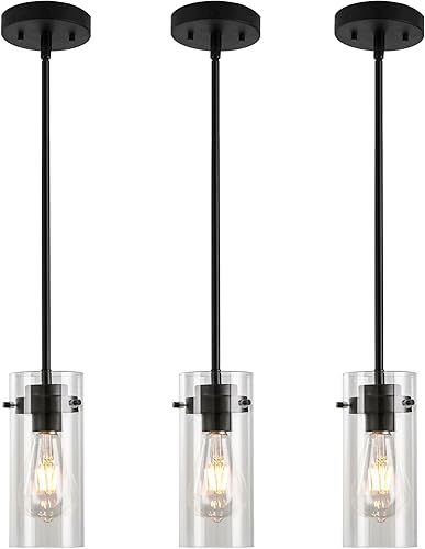 Miniatura 13 de EAPUDUN Lámparas colgantes, acabado de níquel cepillado, luces de cocina de techo, luces colgantes de vidrio transparente Isla de Níquel cepillado,