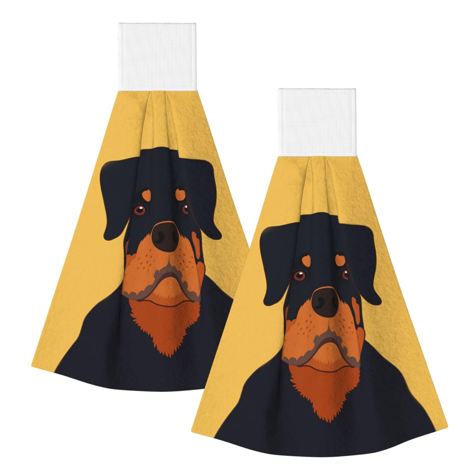 DOPKLNA Rottweiler Dog, 2 Pcs Hanging Coral Fiber Hand Towels for Bathroom, Absorbent Kitchen Towels