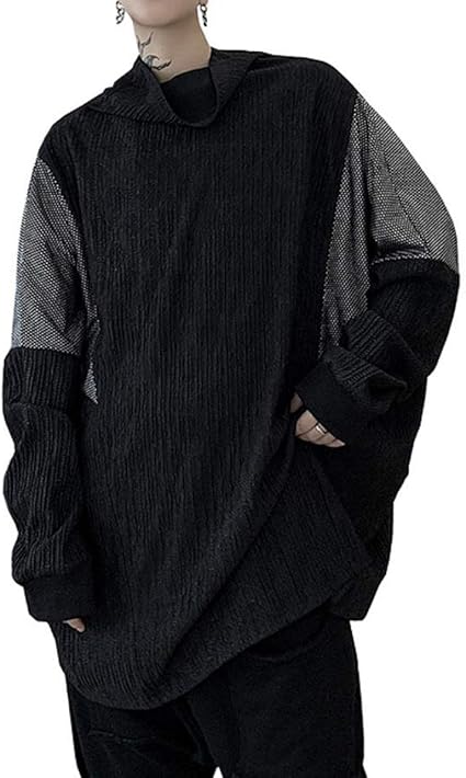 Amazon Bestmood トレーナー メンズ ハイネック パーカー 長袖 切り替え ファッション プルオーバー ゆったり ビッグシルエット トップス ストリート オーバーサイズ 春 秋 Freesize黒 トレーナー パーカー 通販