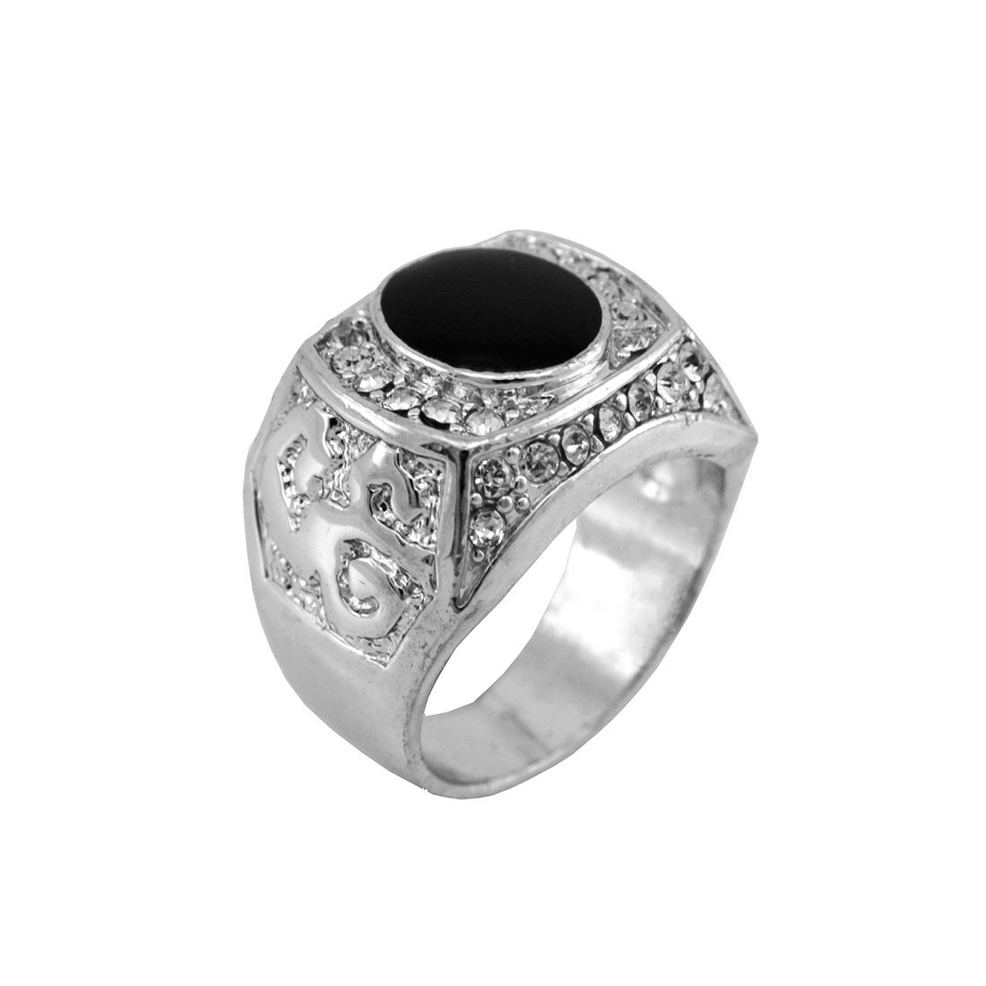 Hip-Hop Silver Tone Black Onyx Men's Ring size 8