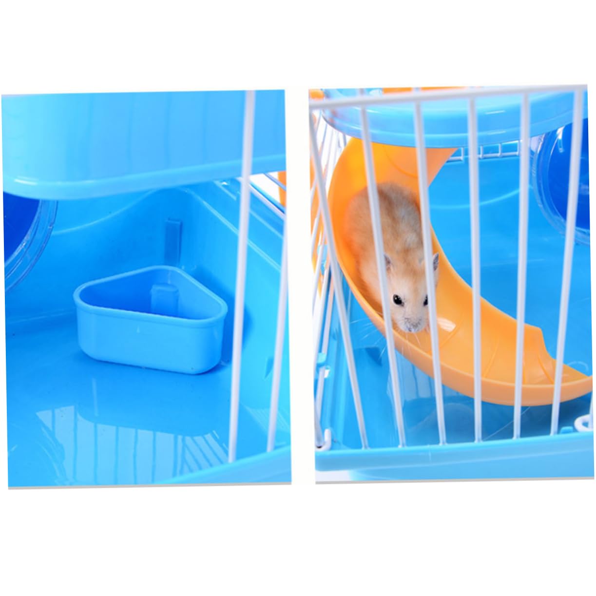 Gabbia per Criceti a Tre Livelli Ruota e Beverino Blu | Pp e Filo di Ferro, Struttura a Scivolo Multilivello, 23×17×45cm per Cincillà e Piccoli Animali