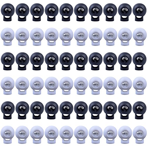 euhuton 60 Cerraduras de Cuerda Cable Cargado Resorte Palanca, Palanca de Cabeza Redonda con Resorte plástico Solo Agujero (Blanco y Negro)