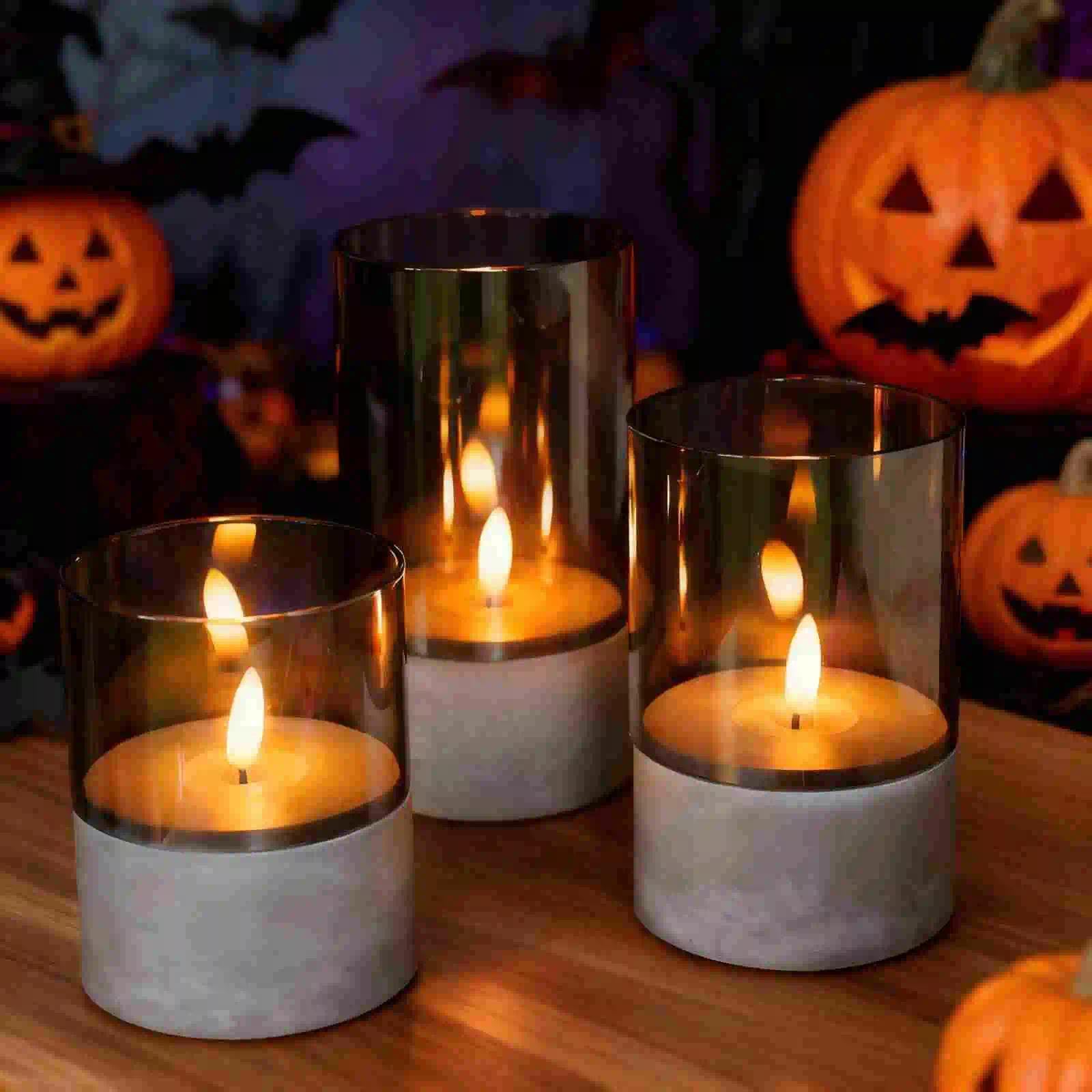 3 candele a LED, con fiamma tremolante, con funzione timer, 10/12,5/15 cm, senza fiamma con telecomando, per feste