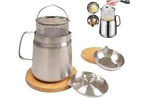 304 Stainless Steel Neti Pot Grease Saver with Fine Mesh Strainer & Frying Basket