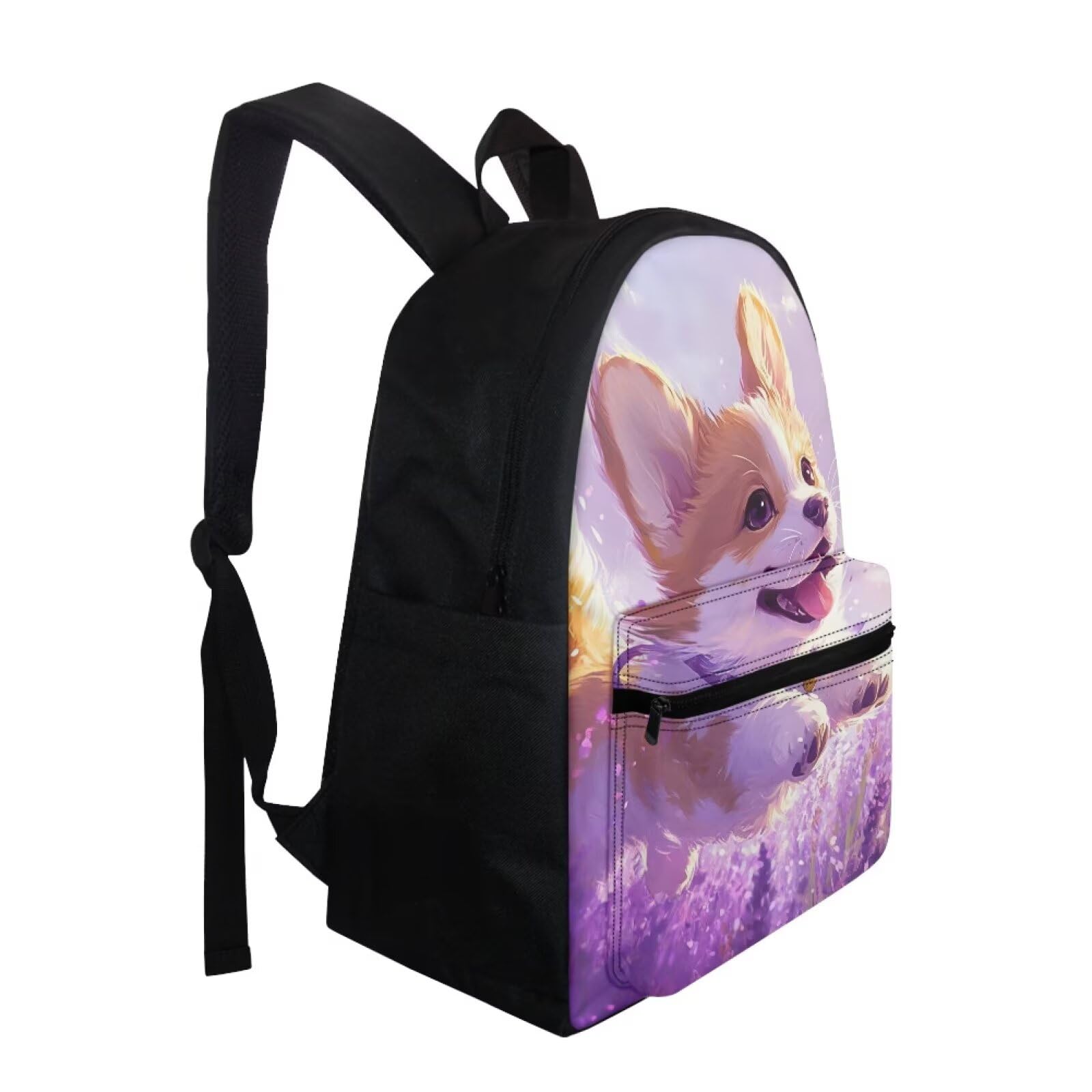 FOR U DESIGNS Kids Corgi Backpack for Girls Elementary Kindergarten Preschool School Bag Grade 1 Lightweight 15 Inch Bookbag Ages 6-8 Purple Travel Rucksack