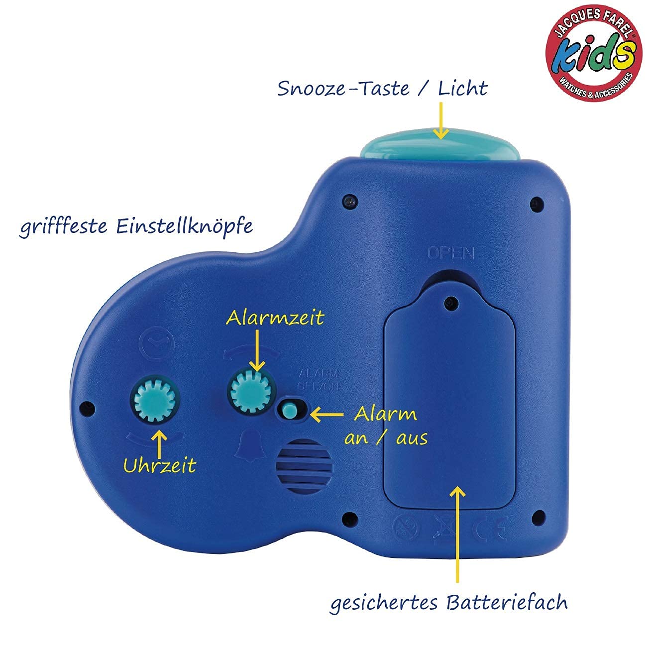 JACQUES FAREL Kinderwecker Jungen Weltraum blau ohne Ticken, mit Licht und Snooze ACB 08SPA