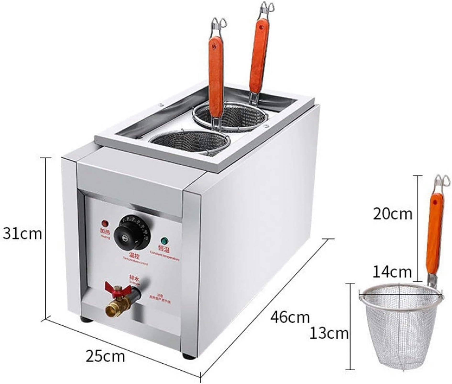 Cuocipasta con 2 cestelli filtranti, Macchina per la Cottura di Pasta elettrica in Acciaio Inossidabile da 2000 W, cuocipapa Veloce - Temperatura costante Automatica