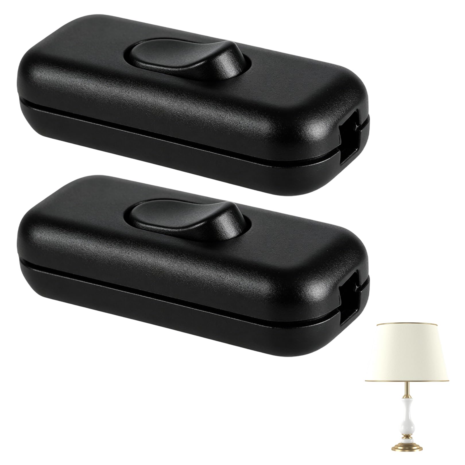 2Pcs Inline Switch, Double Pole In Line Switch for Lamps 250V 6Amp, Lamp Switch Inline Light Accepts 2 or 3 Core Round/Flat Wire, Torpedo Button Switches for Desk Lamp, Light, Bulb Switching (Black)