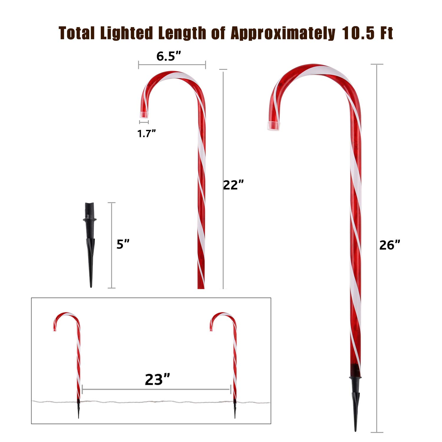 Christmas Candy Cane Lights 26Inch Xmas Pathway Markers Light Decorations, Light Up Candy