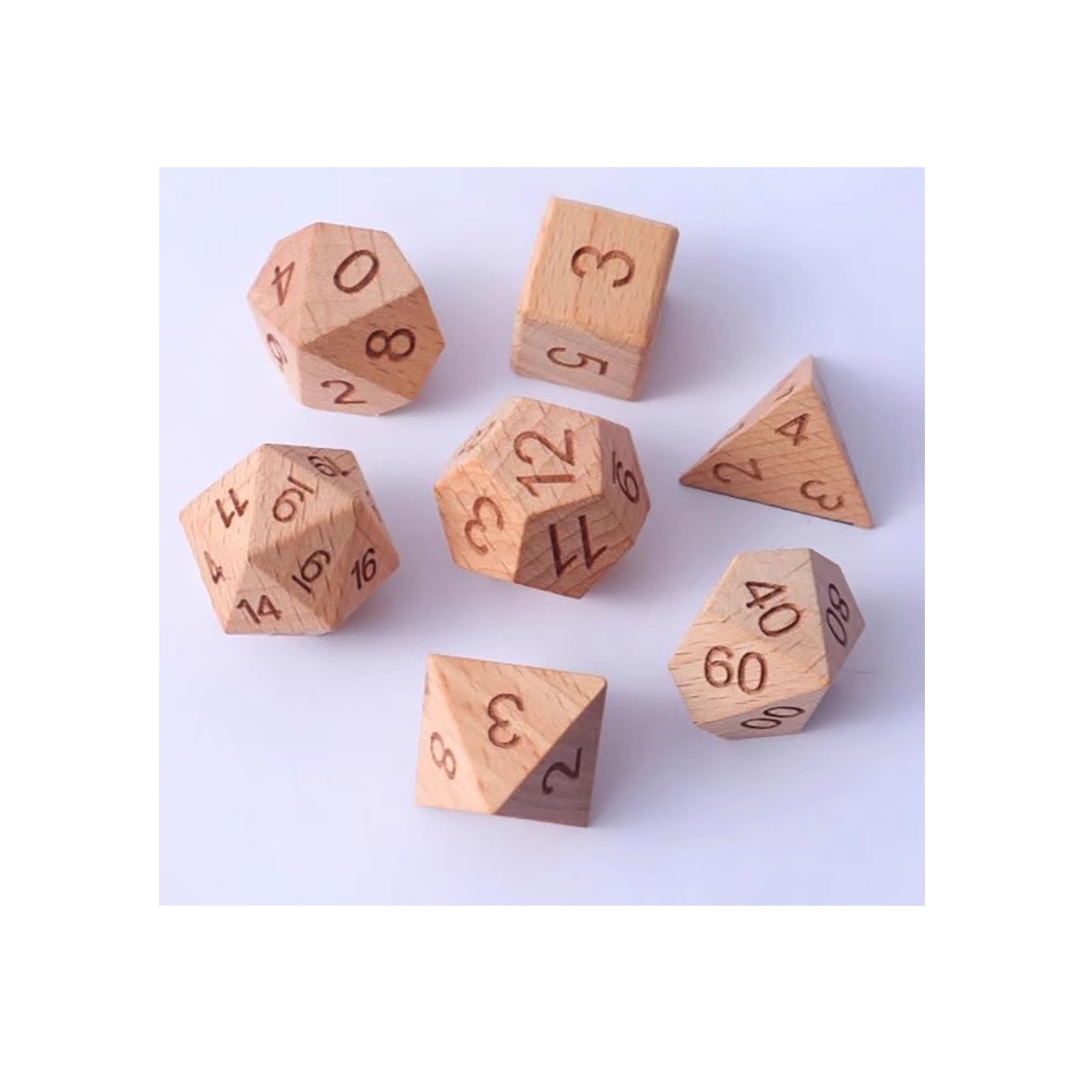 Juego de dados DND hechos a mano de lujo con borde afilado, 7 dados poliédricos de madera para mesa RPG papel crítico Pathfinder Dungeons Dragons