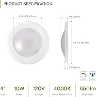 Vista 2 de ASD Paquete de 6 luces LED de disco de 4 pulgadas, 10 W, 4000 K, blanco frío, 650 lúmenes, CRI90+, lámpara de techo regulable, montaje empotrado