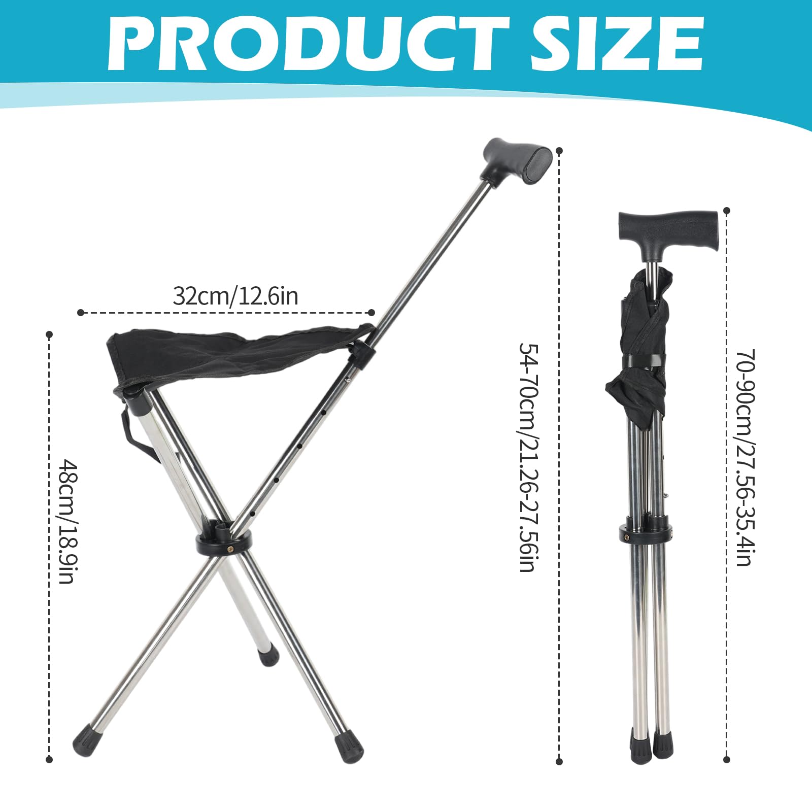 Składana laska z siedziskiem regulowana 80-90 cm, nośność 150 kg dla seniorów