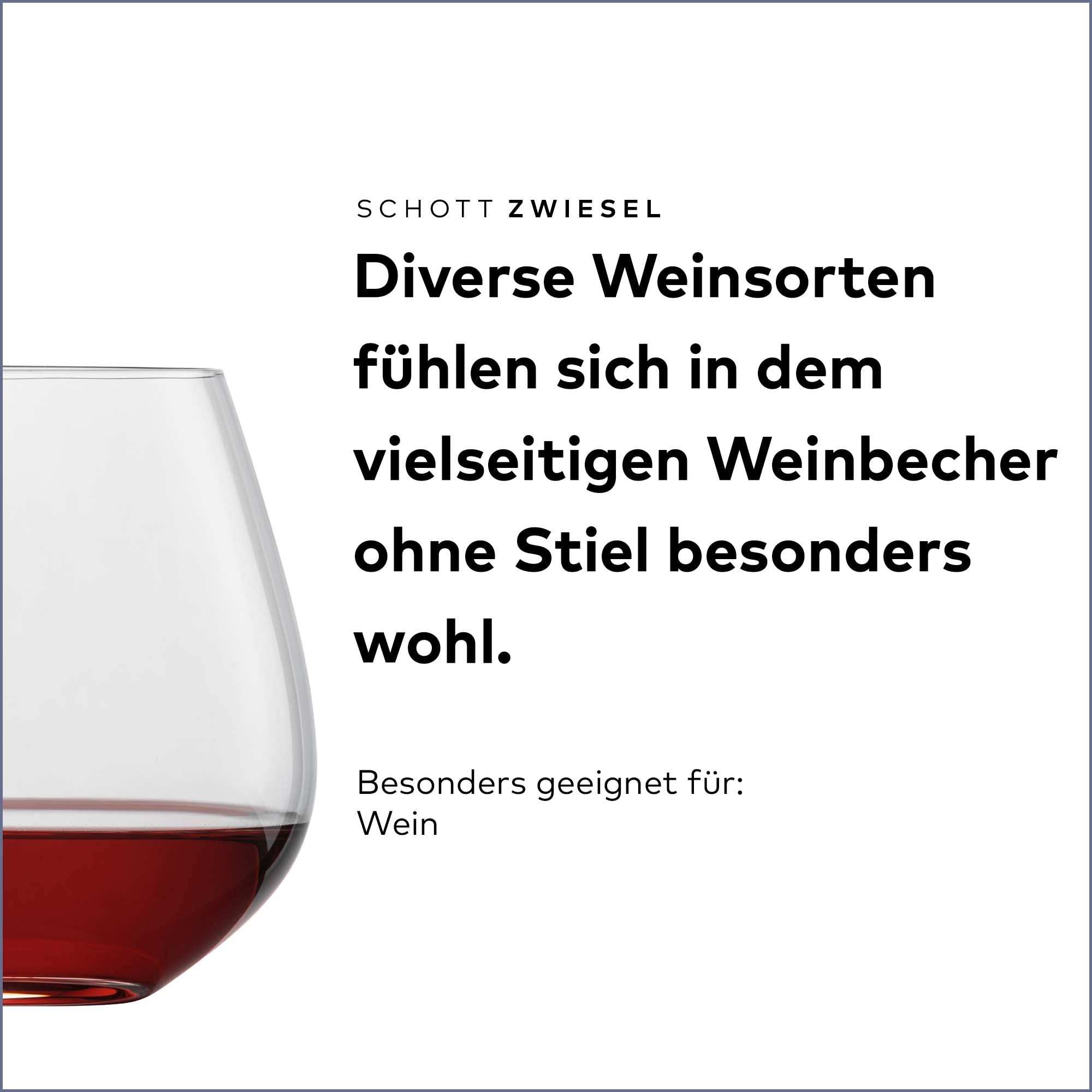 SCHOTT ZWIESEL Weinbecher Viña (6er-Set), Tumbler ohne Stiel für diverse Arten von Wein, spülmaschinenfeste Tritan-Kristallgläser, Made in Germany (Art.-Nr. 114672)