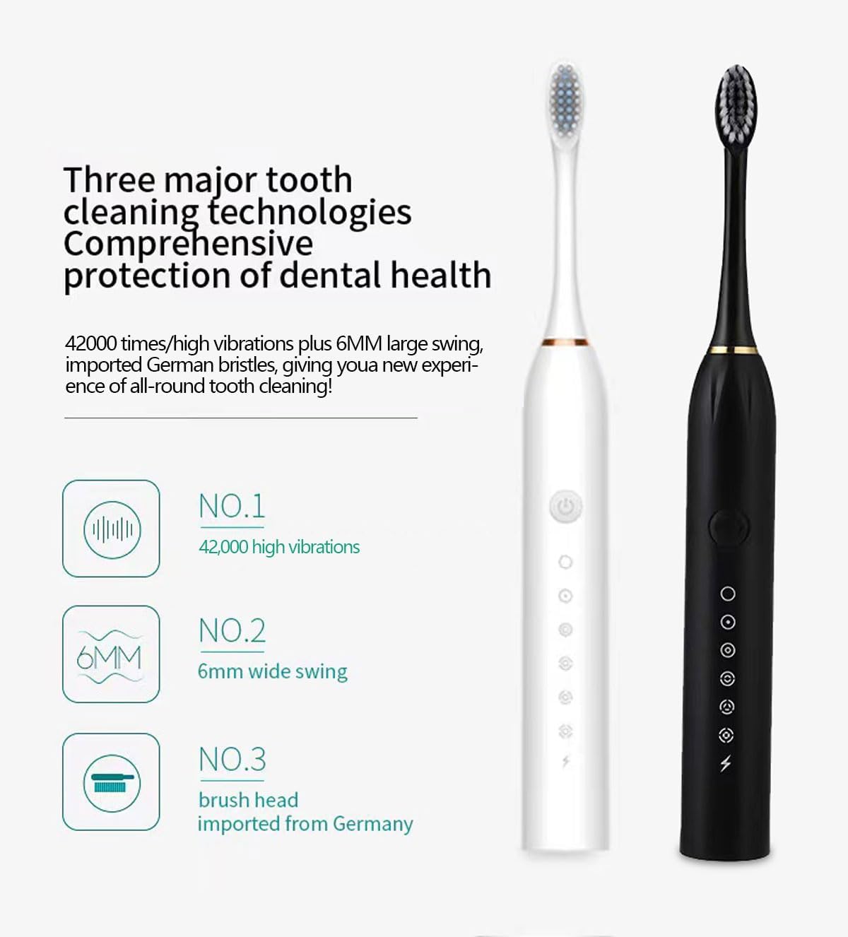 Two Pack Electric Toothbrush Rechargeable Toothbrushes for Adults and Teens with 8 Brush Heads