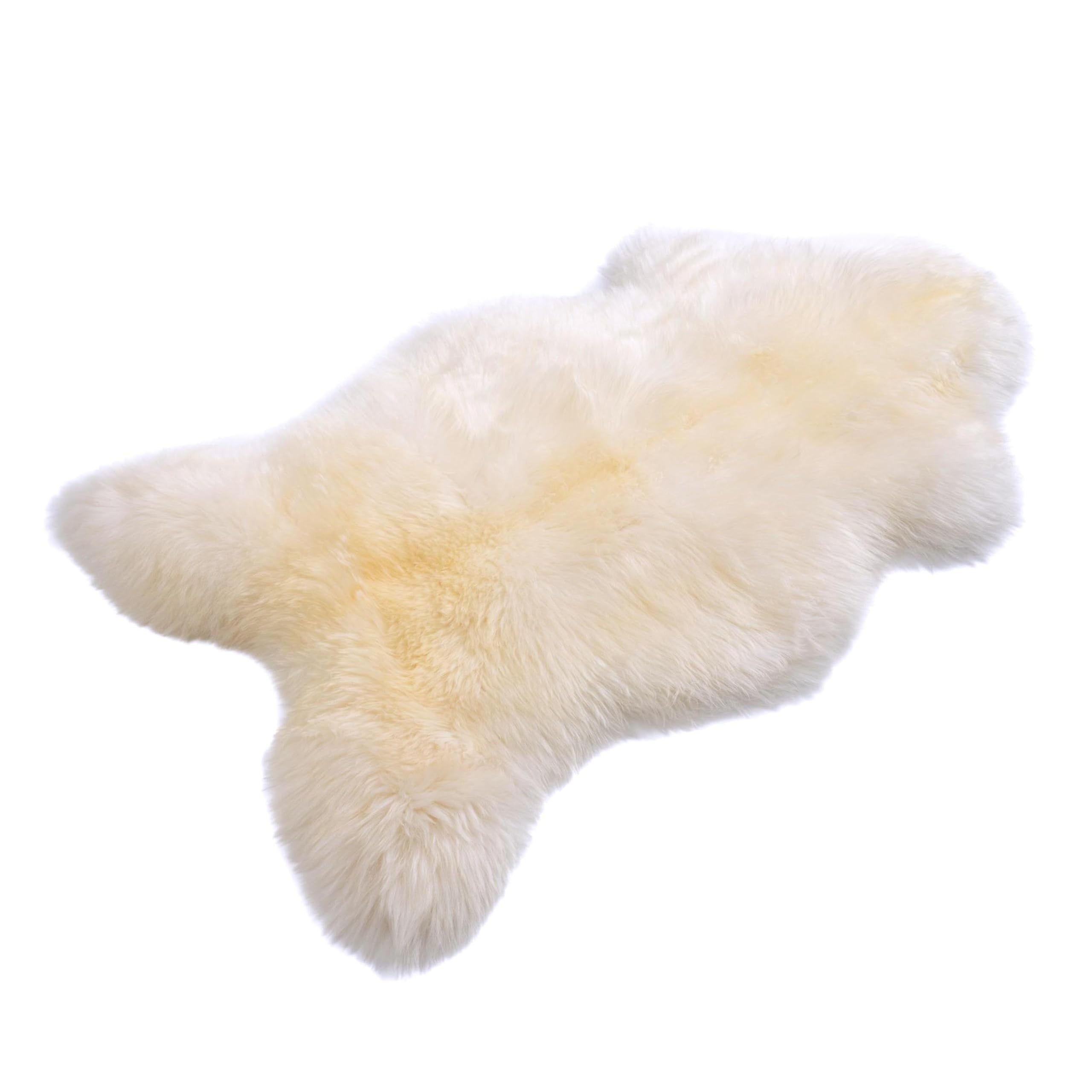 Peau de Mouton mérinos véritable de qualité supérieure Peau d'agneau véritable, Douce et Moelleuse, Fourrure pour chaises, Peau de (Blanc, 120 x 130 cm)