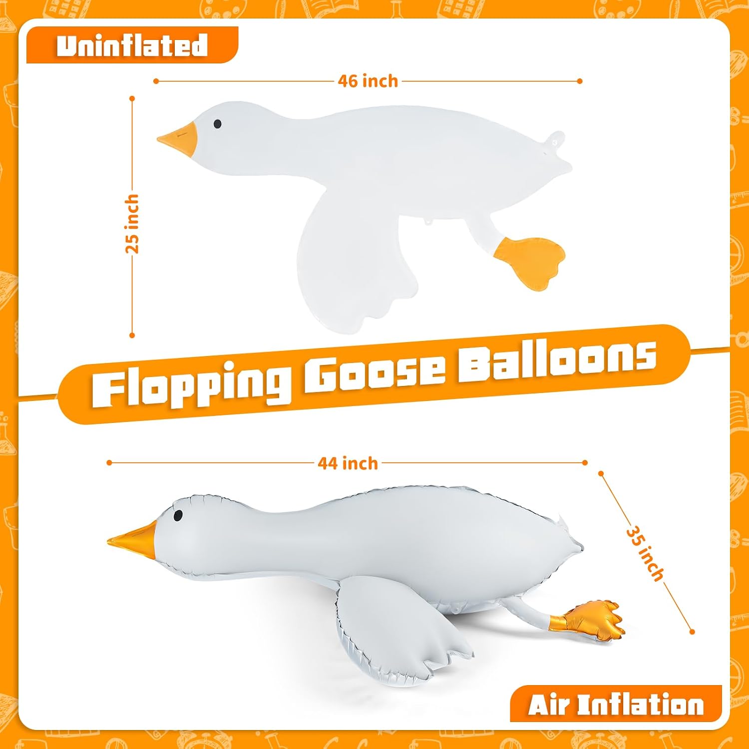 3PCS Flopping Goose Balloons, 44"x35" Giant Funny Goose Foil Balloons with Movable Wings & Feet, Farm Animal Party Decorations, Silly Goose Birthday, Baby Shower, Photo Props Supplies