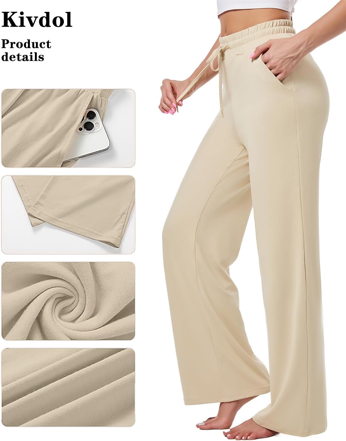 Womens Yoga Sweatpants Wide Leg Lounge Pajamas Pants Drawstring Workout Comfy Joggers Sweatpants Pants Pockets - Image 4