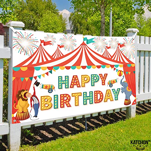 Image of KatchOn, XtraLarge Carnival Happy Birthday Banner - 72x44 Inch | Carnival Theme Party Decorations | Circus Birthday Party Decorations, Circus Theme Wall Banner for Outdoor Decoration