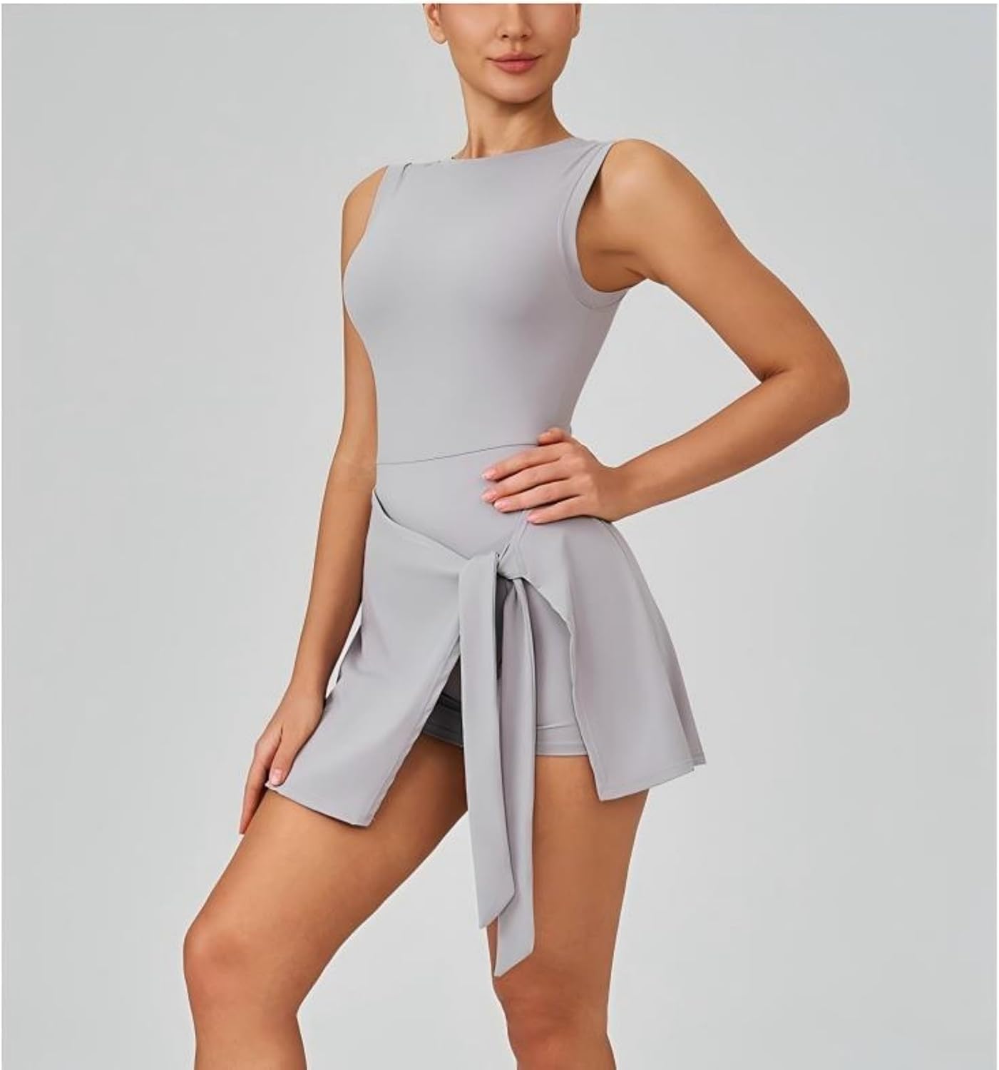 Women's 2-in-1 Tennis Dress with Built-in Shorts Sleeveless Slim Fit Tank Jumpsuit