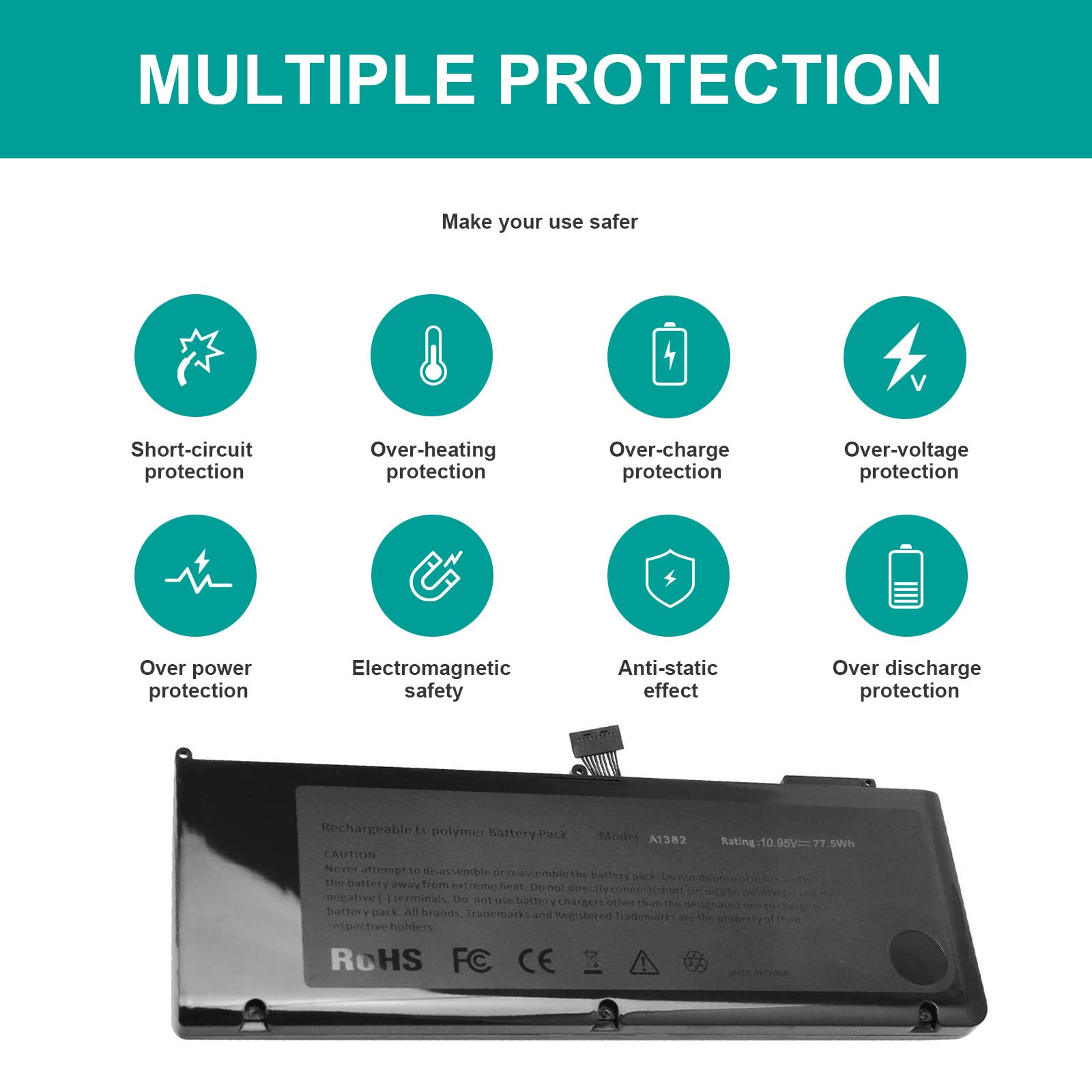TREE.NB A1382 Battery 10.95V 77.5Wh Laptop Battery for MacBook Pro 15 inch Core i7 (only for Early 2011 Late 2011 Mid 2012) A1286 MC721LL/A MC723LL/A MD035LL/A MD318LL/A MD322LL/A MD103LL/A MD104LL/A