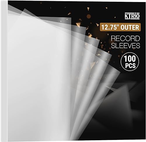 KTRIO 100 fundas de disco para discos de vinilo transparentes de 3 mil. Fundas exteriores para discos de vinilo de 12.75 x 12.75 pulgadas