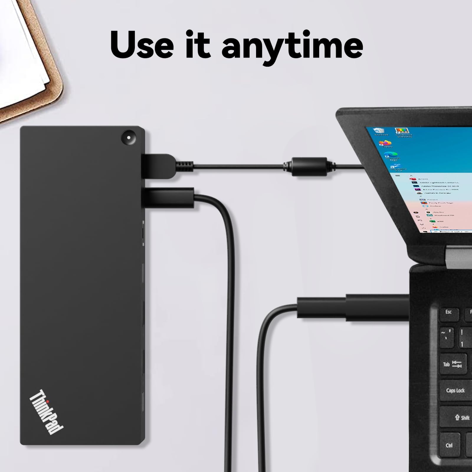 ThinkPad 40AF0135 Universal Hybrid USB-C with USB-A Adapter Docking Station for Lenovo Laptops, Dual Monitor, Comes with ITSPWR HDMI 4K Cable + DP Cable+ Cleaning Cloth