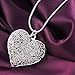 Jewelry Celebrity Filigree Heart Pendant Necklace, Sterling Silver, Floral Design with Snake Chain