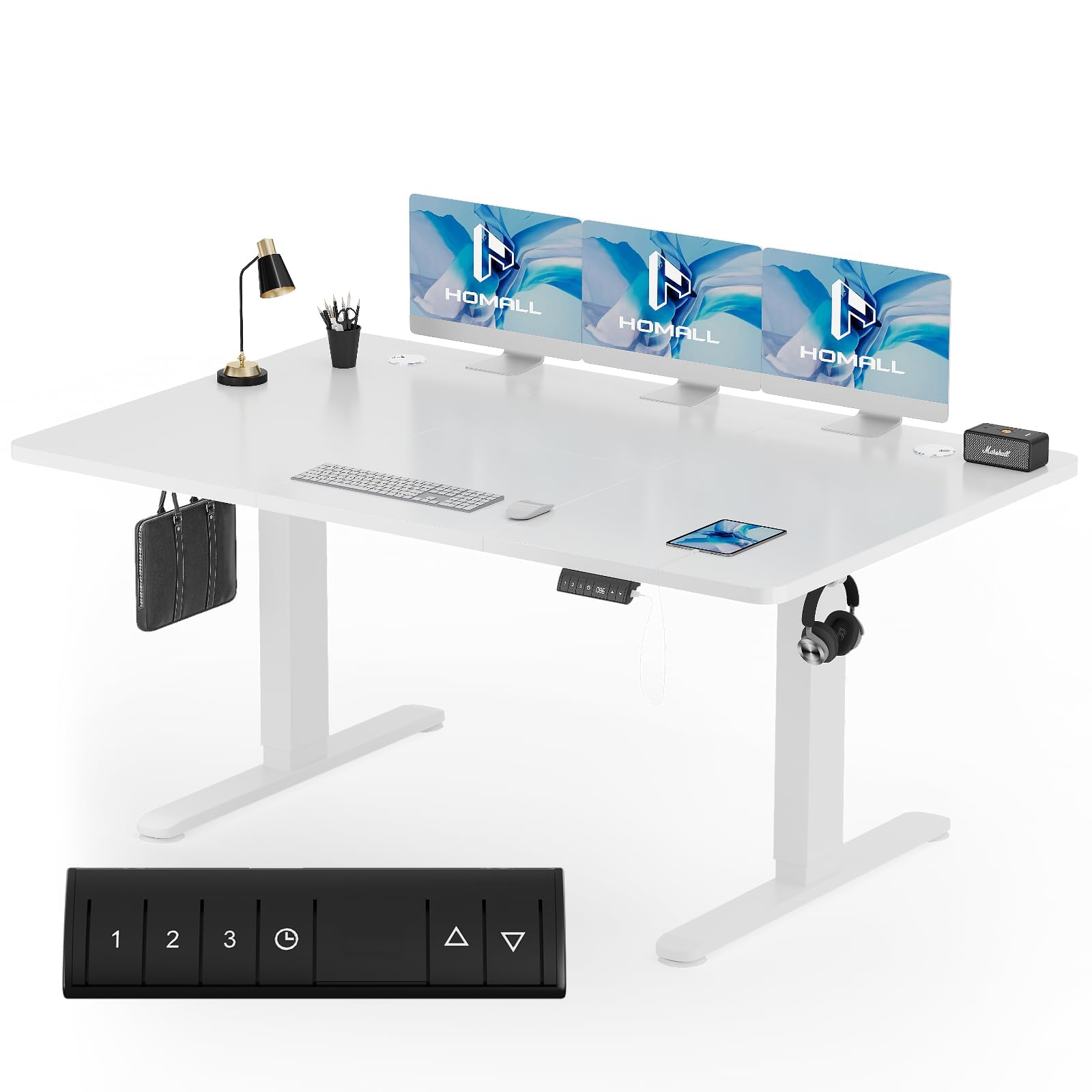 Homall Height-Adjustable Desk 160 x 80 cm with USB-A Charging Port, Electric Desk with Cable Management Tray, Standing Desk with 3 Memory Functions, Computer Desk, White