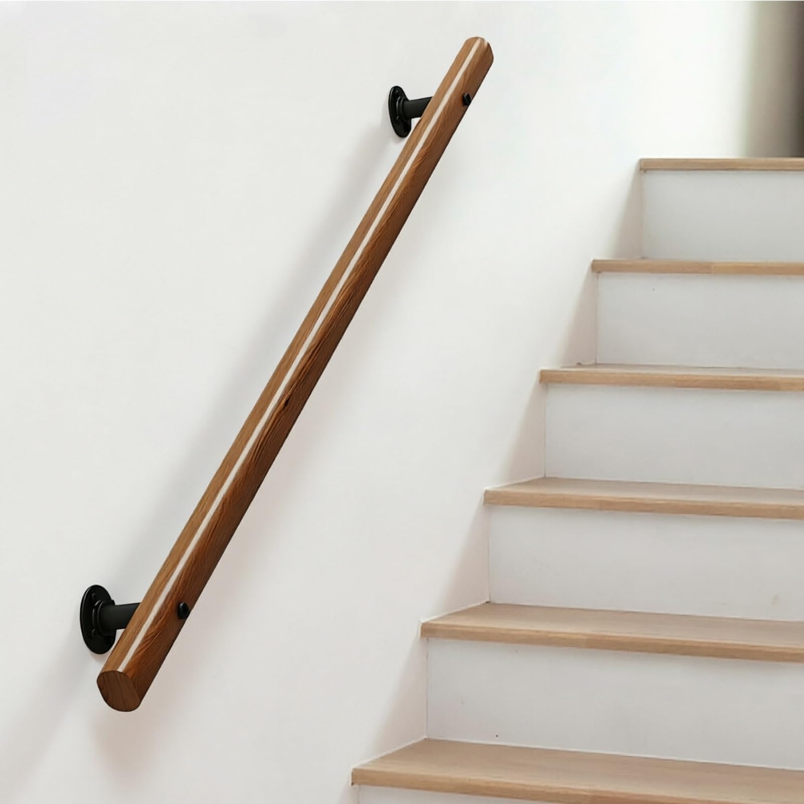 DMCHENGMA Wooden Grab Rail, 50cm/90cm/1m/1.2m/1.5m Wall Mount Anti-Slip Handrail for Stairs & Exterior Walkways(6.6ft/200cm)