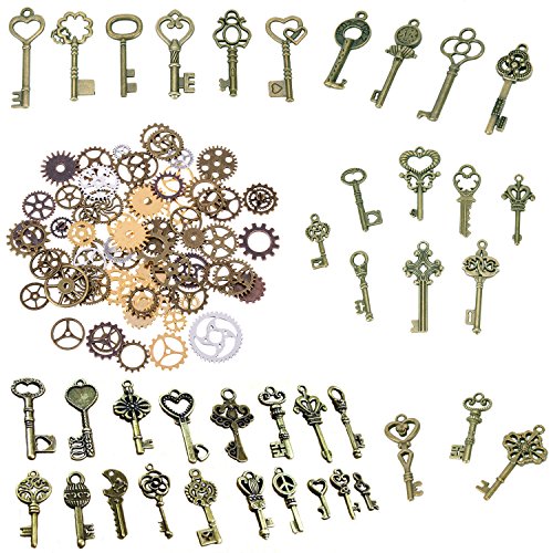 BESTIM INCUK 120 Gram Antique Bronze Vintage Skeleton Keys Steampunk Gears Cogs Charms Pendant Clock Watch Wheel for Jewelry Making Supplies, Steampunk Accessories, Craft Projects (Approx 80pcs) steampunk buy now online