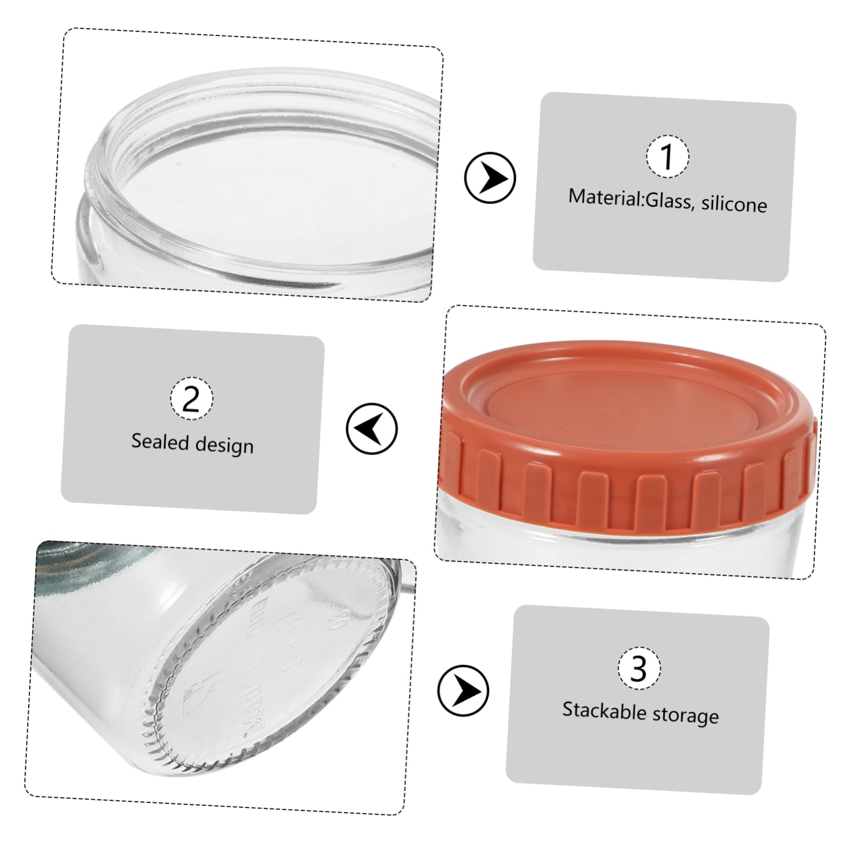 4 Tarros de Cristal Herméticos Tapa de Silicona, Reutilizables y Apilables, para Yogur, Avena y Alimentos, 4 Piezas