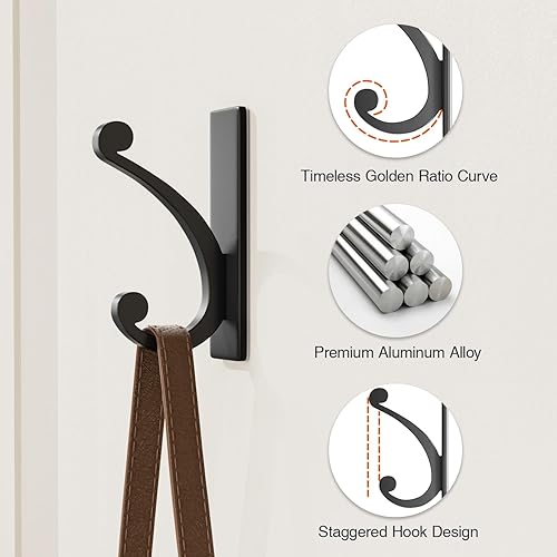 Miniatura 4 de Gancho adhesivo de pared para toallaabrigo, extra pegajoso de 10 libras, acero inoxidable, gancho para pegar para baño o ducha, negro mate, paquete