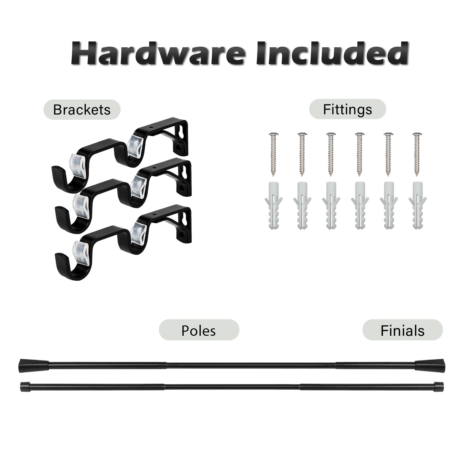 Bastone Tenda Doppia 210-300 cm Estensibile Diametro 16/19 mm Set Bastone Tenda con Finali Decorativi per Tende Occhielli Asta Finestra Regolabile per Soggiorno Nero