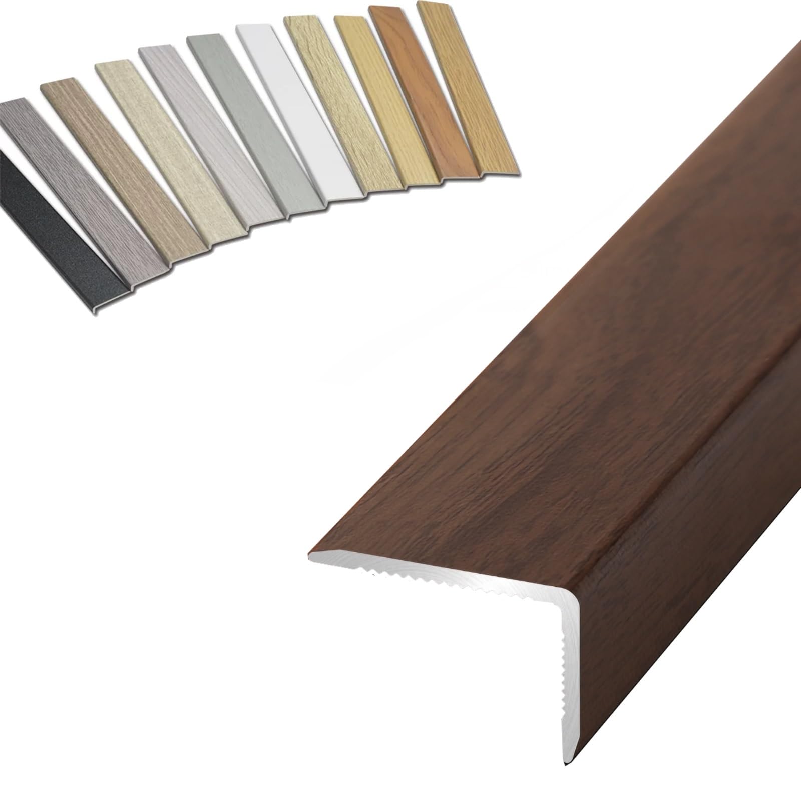 800/900/1000mm Aluminum Floor Transition Strip Floor Edge Trim, Self Adhesive Stair Edge Nosing With Wood Grain, Wall Protector For Cabinet/Baseboard/Threshold(Dark oak,L1000xW30xH20mm)