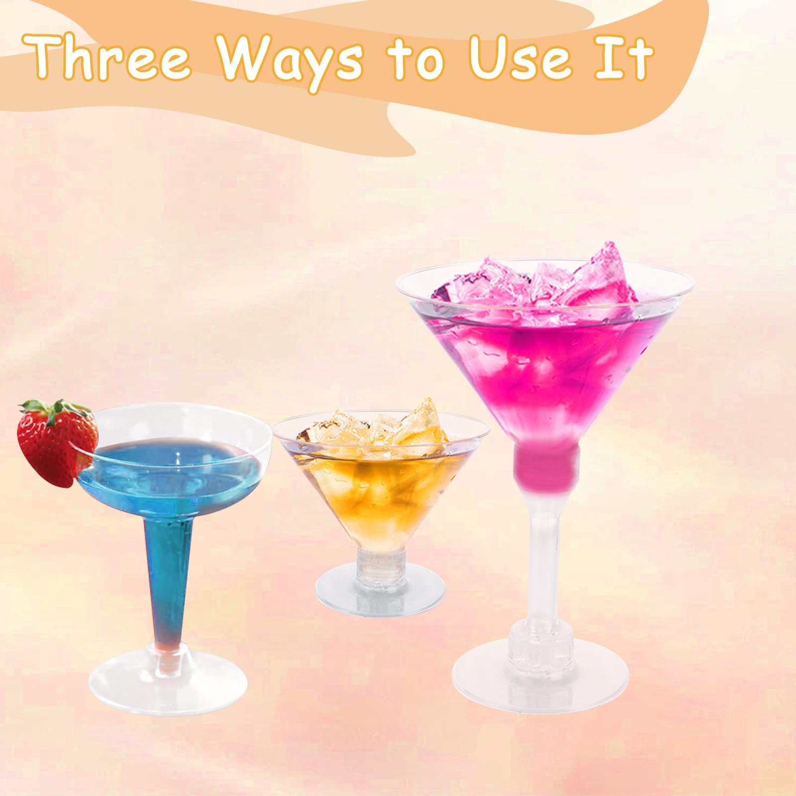 CYEAH 100 Pcs Plastic Martini Glasses - 5 Oz Clear Disposable Cocktail Cups, Unbreakable, 3-Piece Detachable